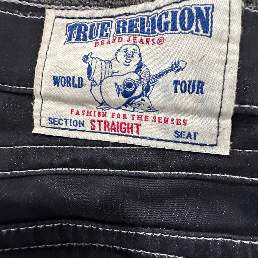 True Religion Mens Black White Thick Stitch Straight Denim Cut Off Shorts 33 - Picture 10 of 10